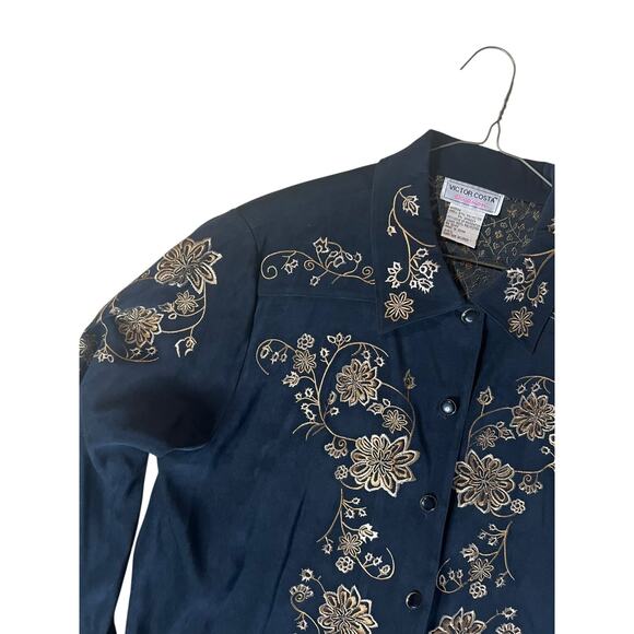 Victor Costa Vintage Women's Velvet Floral Embroidered Jacket Black Size Large - Picture 10 of 10